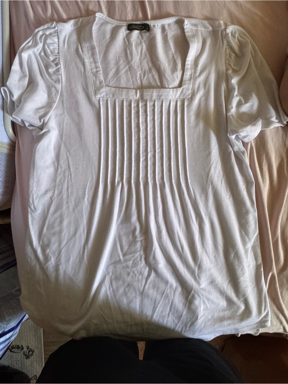 Women’s White Pleated Square-Neck Top